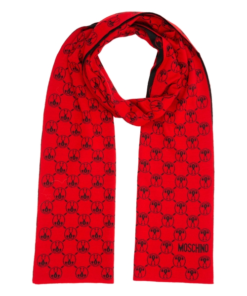 Moschino Double Question Mark Wool scarf red